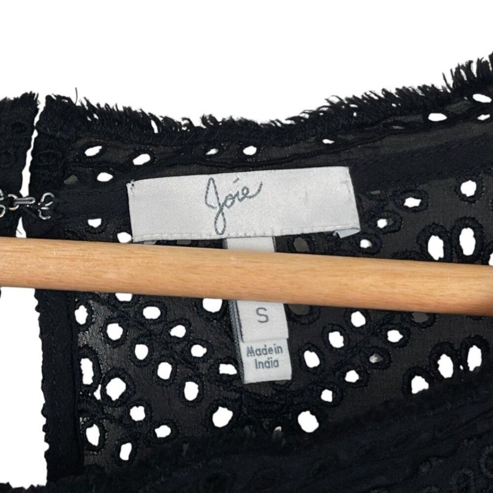 JOIE FANNY B BLACK EYELET PUFF SLEEVE SILK TOP - Picture 11 of 11